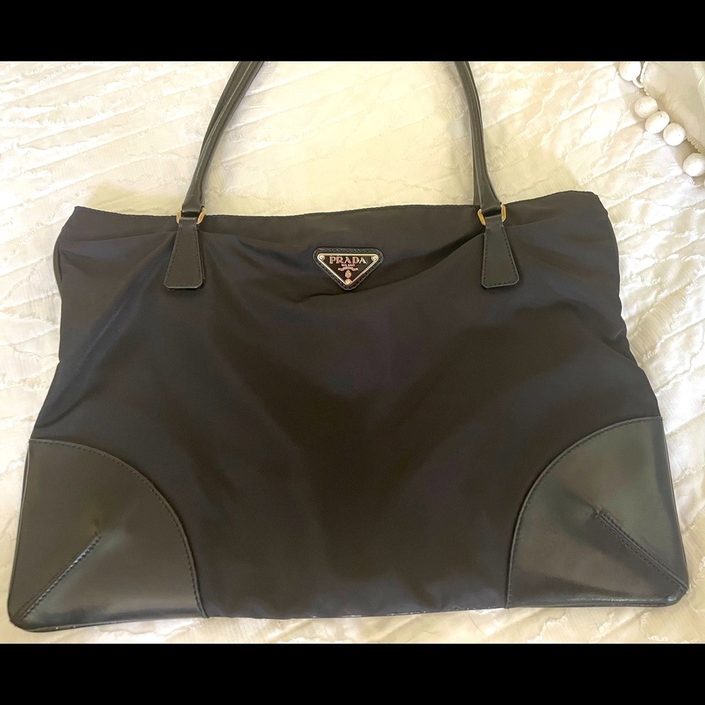 Vintage black canvas and leather bag